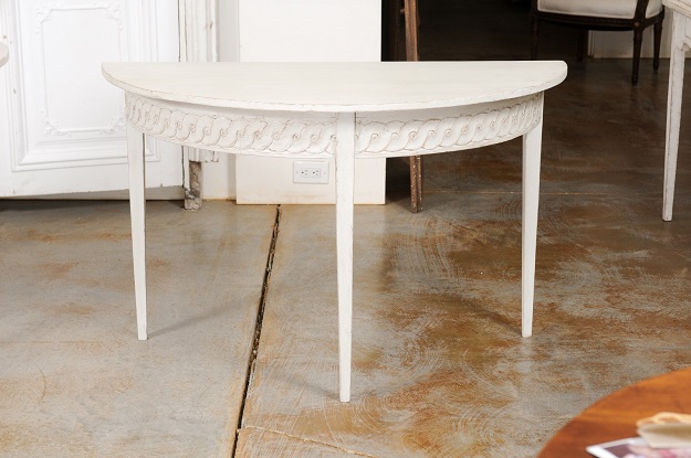Swedish 19th Century Neoclassical Style Demilune Table with Guilloches - LiL