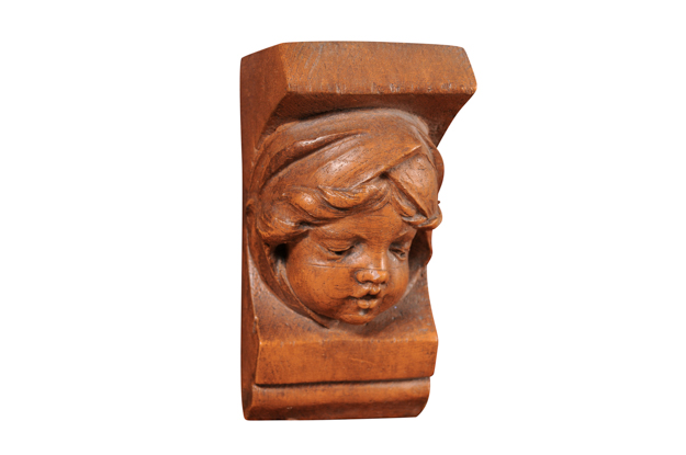 French Chubby Angel Face Terracotta Wall Bracket, 20th Century 
