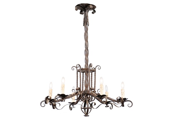 Napoléon III 1870s Six-Light Chandelier with Scrolling and Twisted Accents