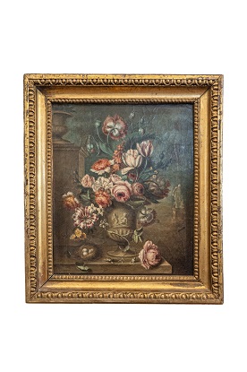 French Framed Still-Life Oil Painting Depicting a Bouquet of Flowers, circa 1850