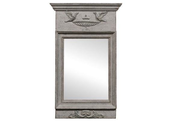 Swedish Neoclassical Style 19th Century Mirror with Doves Perched on an Urn