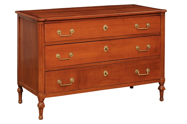 French 1790s Louis XVI Period Three-Drawer Cherry Commode with Brass Hardware