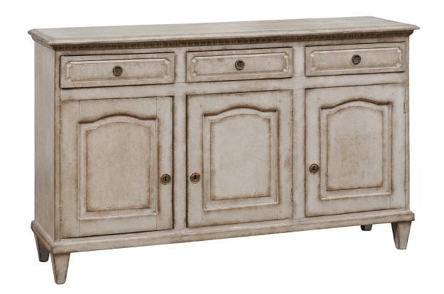 Swedish, 1890s, Painted Wood Sideboard with Three Drawers over Three Doors