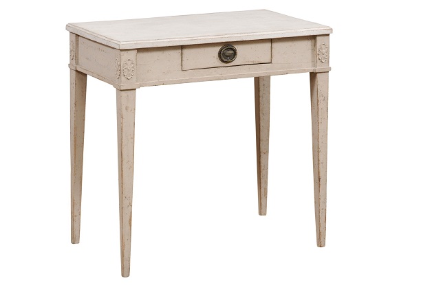SOLD - Swedish Gustavian Style 1900s Painted Console Table with Carved Rosettes