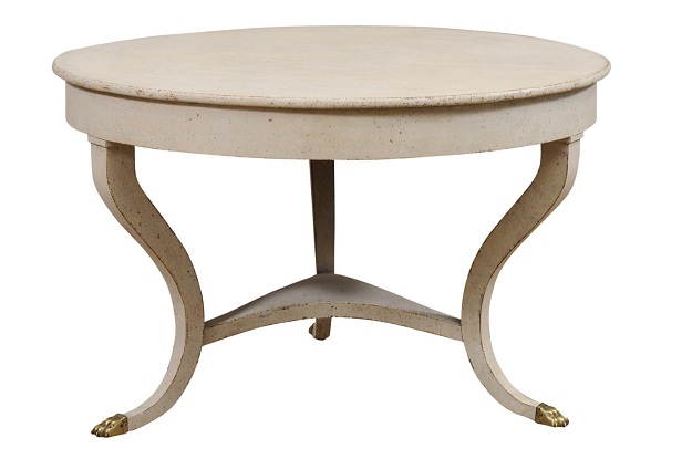 Danish 1810s Painted Hall Center Table with Curving Legs and Brass Lion Paw Feet