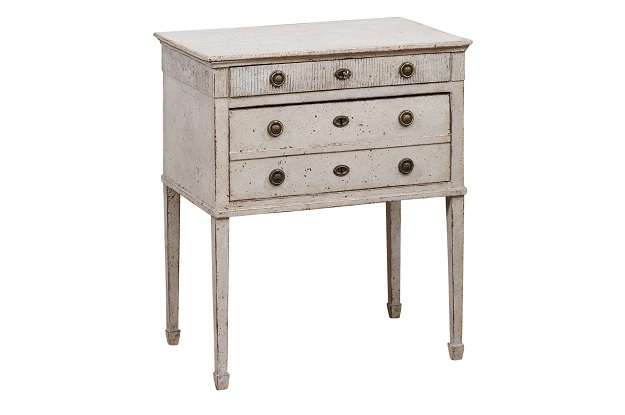 Swedish 1820s Late Gustavian Painted Chest with Two Drawers and Reeded Motifs - LiL