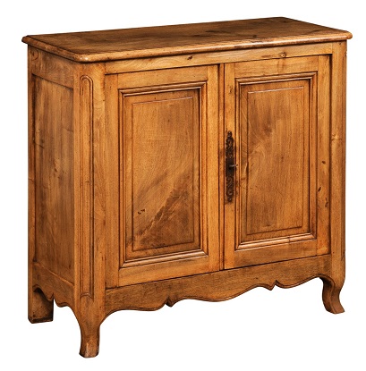 French Turn of the Century Walnut Buffet with Recessed Panels, Scalloped Apron