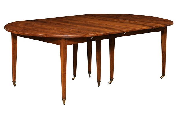 ON HOLD -French 1890s Walnut Oval Extension Dining Room Table with Five Leaves