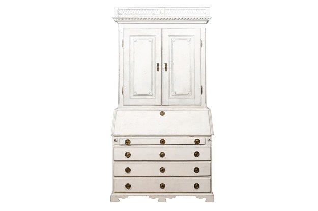 Swedish 1790s Gustavian Two-Part Painted Secretary with Slanted Front Desk