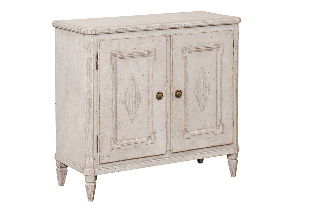 Swedish 1880s Gustavian Style Painted Wood Sideboard with Carved Diamond Motifs