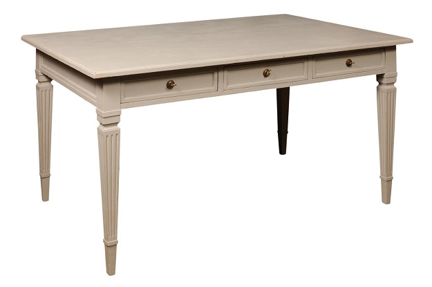 ON HOLD - Swedish Gustavian Style 1900s Painted Wood Writing Table with Three Drawers