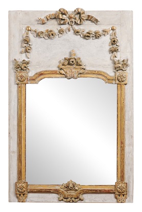 French Louis XVI Period 1770s Carved and Gilded Trumeau Mirror with Floral Décor