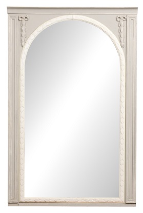 French 1900s Painted Trumeau Mirror with Carved Foliage and Arched Molding