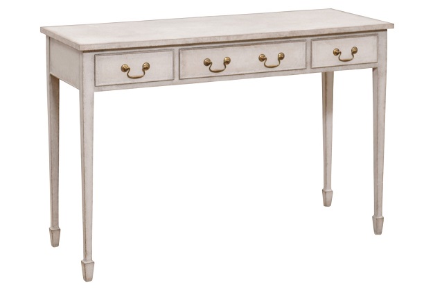 Swedish 1890s Painted Wood Console Table with Three Drawers and Tapered Legs