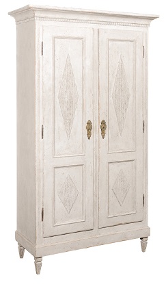 SOLD - Swedish Gustavian Style 1880s Painted Linen Cabinet with Carved Diamond Motifs