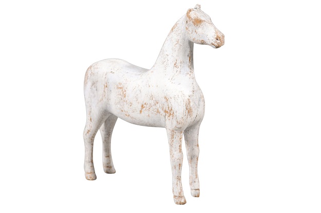 ON HOLD - Swedish 1900s Painted Miniature Wooden Horse Sculpture with Distressed Patina