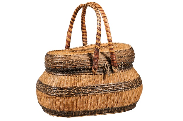 Rustic Swedish 1890s Oval Two-Toned Wicker Basket with Large Handles