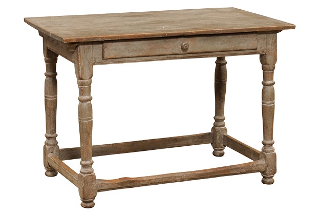 Swedish Baroque Style 1750s Table with Single Drawer and Original Paint