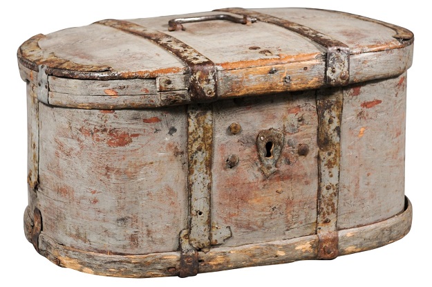 Swedish 1790s Oval Box with Metal Accents and Original Painted Finish