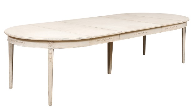 SOLD:  Swedish Gustavian Style 19th Century Extension Dining Table with Three Leaves