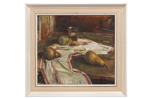 English 20th Century Framed Oil on Canvas Still-Life Painting Depicting Fruits