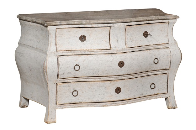 Swedish Rococo Period 1760s Painted Wood Bombé Chest with Four Drawers