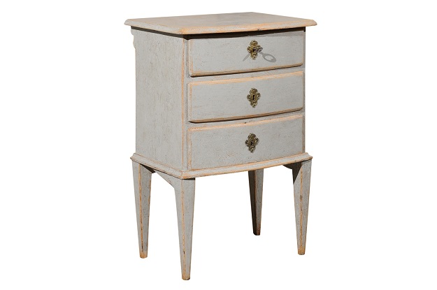 SOLD - Swedish 1760s Baroque Period Painted Wood Nightstand Table with Three Drawers