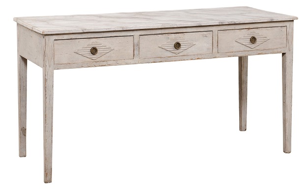 SOLD -Swedish 1900s Gustavian Style Painted Console Table with Reeded Diamond Motifs