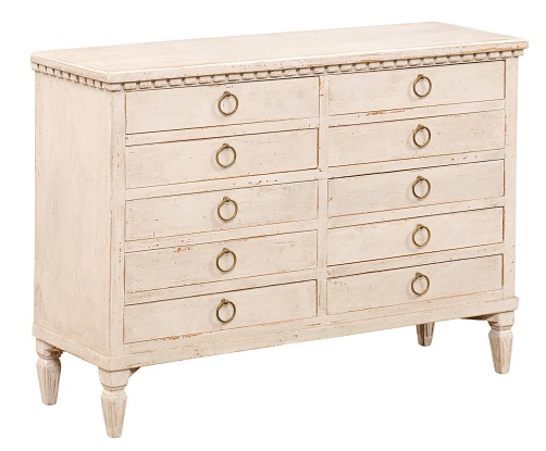 Swedish Gustavian Style 1890s Apothecary Chest with 10 Drawers and Carved Dentil