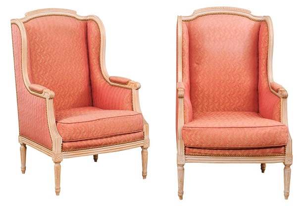 Pair of French Louis XVI Style 1900s Painted Bergères Chairs with Upholstery