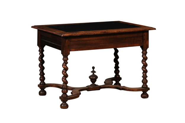 Louis XIII Period 1630s Carved Walnut Barley Twist Table with Black Painted Top DLW