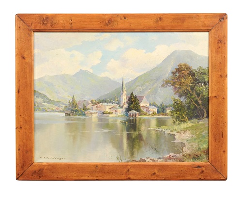 Hans Weidinger 1940s Oil Landscape Painting of Tegernsee in the Bavarian Alps