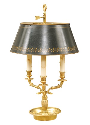 French Bronze 1900s Bouillotte Table Lamp with Swan Heads and Green Metal Shade