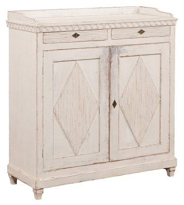 Swedish 1810s Gustavian Period Painted Sideboard with Carved Diamond Motifs