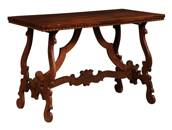 Italian Baroque Style 20th Century Walnut Fratino Table with Lyre Shaped Base