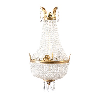 French Napoléon III 1850s Montgolfière Crystal and Brass Two-Light Chandelier