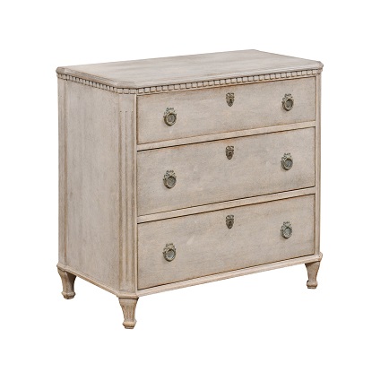 Swedish 19th Century Gustavian Style Painted and Carved Three-Drawer Chest