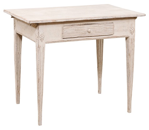 SOLD - Swedish Gustavian Style 1880s Painted and Carved Side Table with Reeded Drawer