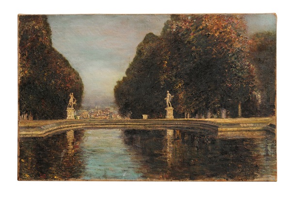 French Oil Painting Depicting the Park of Saint Cloud with Apollo and Diana