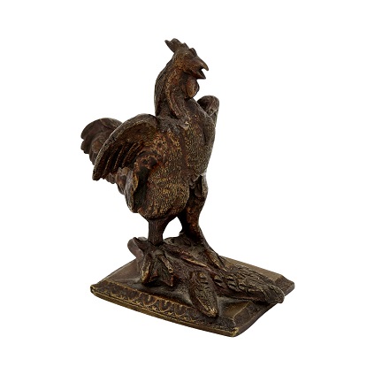 French Cast Bronze 19th Century Rooster Sculpture with Wings Extended Backwards