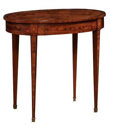 French Louis XVI Style Center Table with Marquetry Décor and Single Drawer