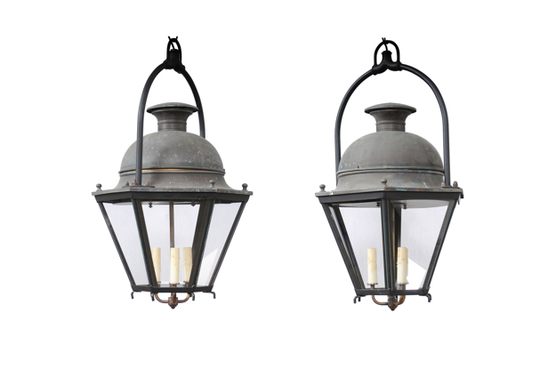 French 20th Century Pair of Copper Lanterns