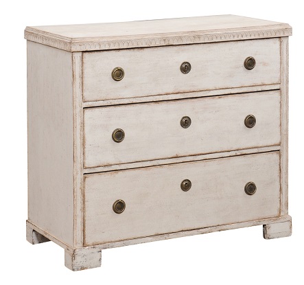 ON HOLD - Swedish Gustavian Style 1850s Painted Three-Drawer Chest with Carved Motifs