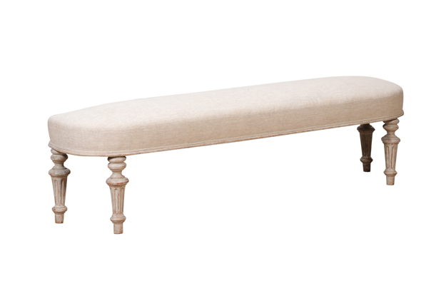 ON HOLD - Swedish Neoclassical Style 1860s Painted Bench with Carved Fluted Legs -- LiL