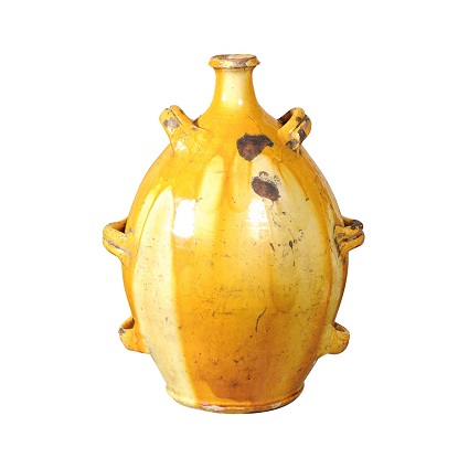 French 19th Century Terracotta Conscience Olive Oil Jar with Yellow Glaze