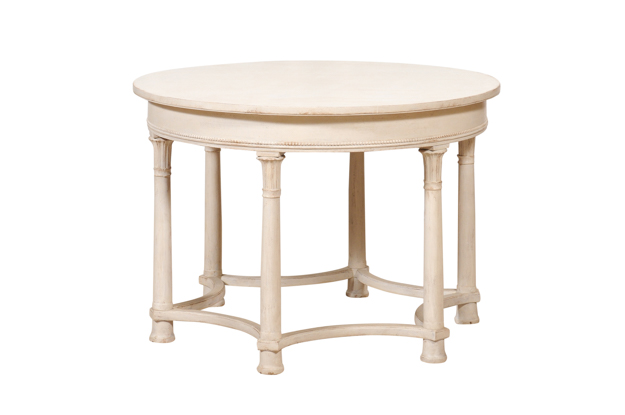 ON HOLD - Swedish Neoclassical Style Painted Center Table with Lotiform Capitals DLW