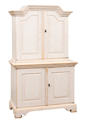 Swedish Baroque Period 1760 Painted Two-Part Cabinet with Four Doors