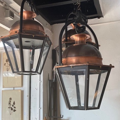 ON HOLD - Arriving in Future Shipment - French 20th century Set of Three Copper Lanterns