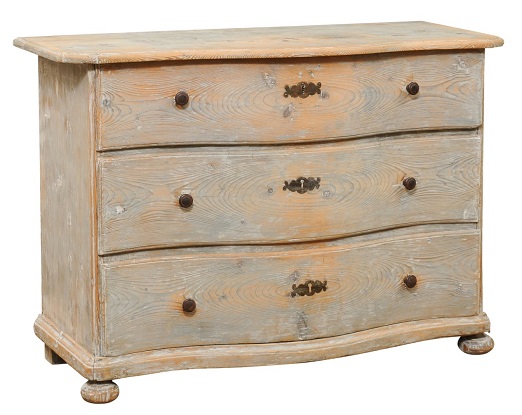 SOLD French 1890s Painted Pine, Serpentine Front Three-Drawer Commode with Bun Feet