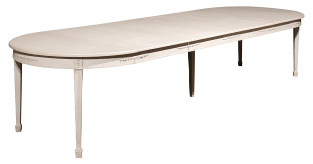 SOLD:  Swedish Gustavian Style 1920s Painted Extension Dining Table with Four Leaves